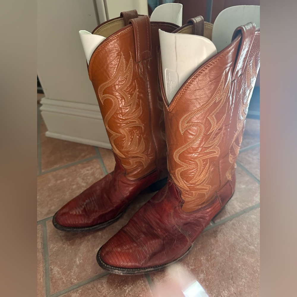 Vintage Nocona Teju Lizard Cowboy Boots Size 11.5D